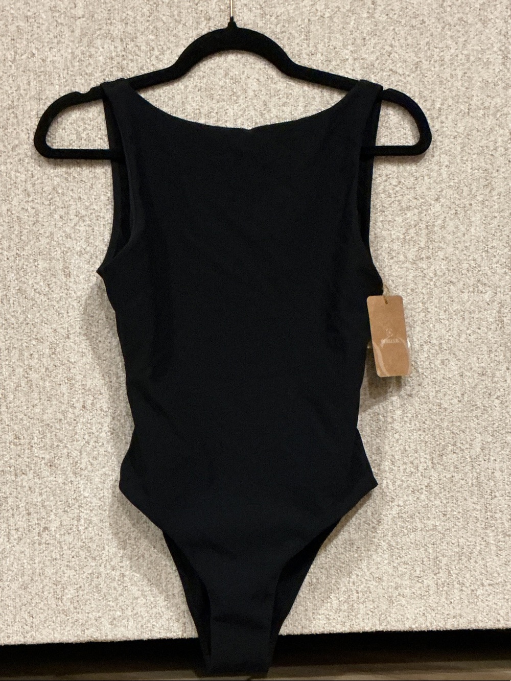BERLOOK Black Ribbed One piece Swimsuit, Size Medium. NWT.